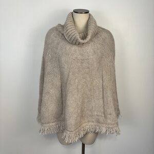 IPERICO Women's Poncho One Size Beige Alpaca Wool Blend Made in Italy Cowl Knit